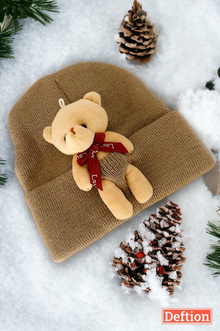 Ayıcıklı 1-3 Yaş Yumuşacık Kışlık Bere Bebek Çocuk Beresi Kahverengi Şapka