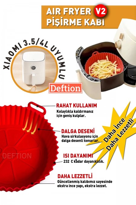 Ultra Ince Xiaomi 3.5l/4l Uyumlu Kırmızı Silikon Airfryer Pişirme Kabı Airfrey Airfray Kap