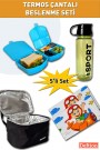 5'li Erkek Çocuk Okul Beslenme Çantası Seti Kutusu Suluğu Matarası Örtüsü Termoslu Termal