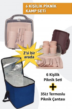 6 Kişilik A Kalite Piknik Seti Ve 35 Litre Termoslu Piknik Ve Plaj Çantası Lacivert