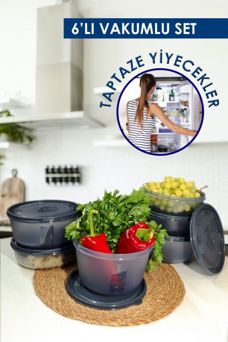 6'lı Vakumlu Yemek Saklama Kabı Seti Buzdolabı Uyumlu Buzluk Uygun Difriz Giren Mikrodalga Girebilen