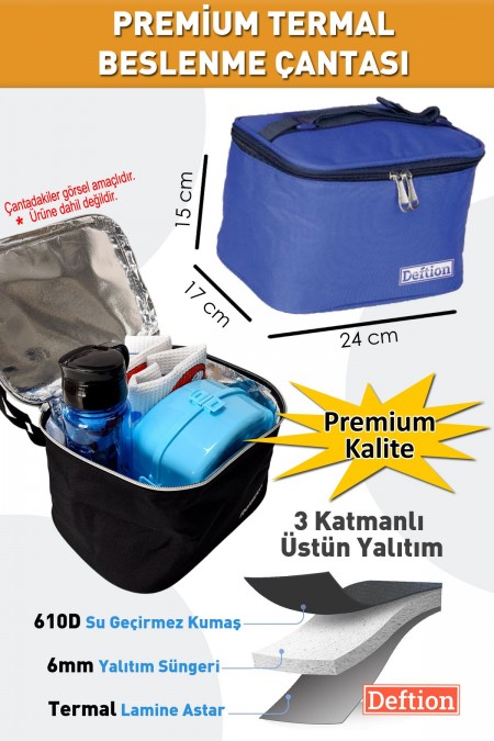 Termoslu Mavi Beslenme Çantası Kız Erkek Çocuk Su Geçirmez Termal Çanta Ilkokul Ortaokul Anaokulu