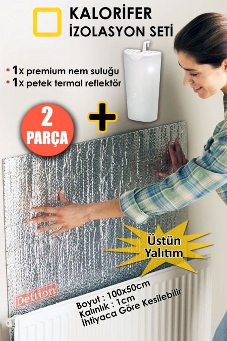 Premium Petek Suluğu ve Kalorifer Arkası Isı Yalıtım İzolasyon Termal Reflektör Seti 100x50 cm