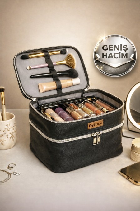 Profesyonel Çift Bölmeli Geniş Hacimli Makyaj Çantası Su Geçirmez Büyük Boy Seyahat Organizeri