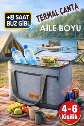 Premium 40 Litre Antrasit Keten Termoslu Kamp Piknik Plaj Çantası Termal Isı Yalıtımlı Termos Çanta